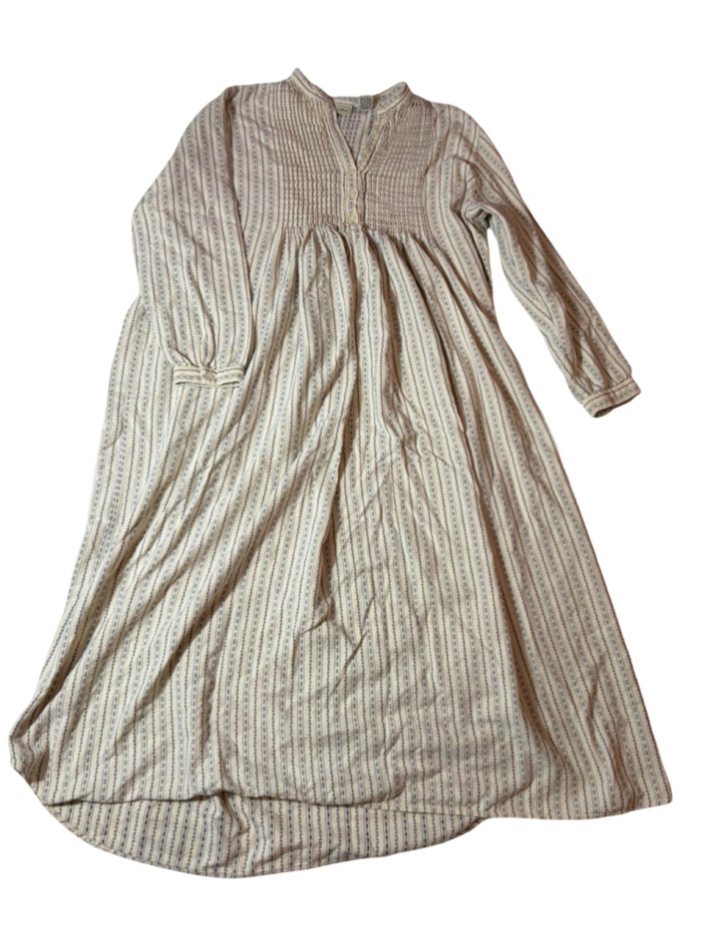 L.L.Bean Cotton Pintuck Prairie Maxi Dress Striped Cottagecore Boho